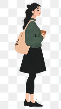 PNG Student girl sweater illustration fashion.