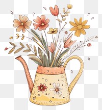 PNG Watering can with spring flowers in it illustration vintage art.