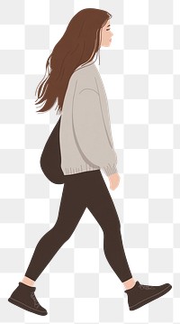 PNG Woman walking brown hair color illustration minimalist clothing.