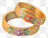 PNG Cute floral couple rings illustration jewelry gold.