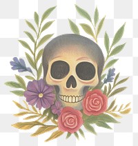 PNG Cute floral skull illustration botanical flowers.