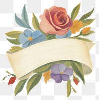 PNG Cute floral white ribbon botanical flowers rose.