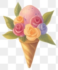 PNG Cute floral ice cream illustration flowers colors.