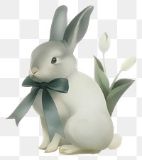 PNG Rabbit tied with blue ribbon illustration art elegant.