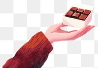 PNG Hand holding chocolates illustration gift box.