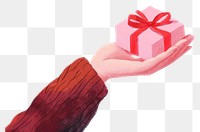 PNG Hand holding chocolate box gift illustration ribbon.