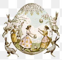 PNG Vintage illustration of easter egg rabbits style art.