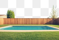 PNG A modern grass backyard with a wooden fence and a swimming pool outdoors relaxation indoors.