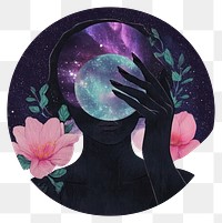 PNG Femme illustration flowers galaxy.