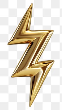 PNG A dynamic thunderbolt gold metallic symbol.