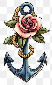 PNG Anchor and rope and rose illustration vintage design.