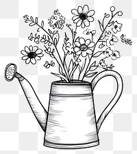 PNG Watering can with flowers doodle drawing art watering.