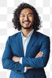 PNG Confident and smiling Asian man suit clothing apparel.