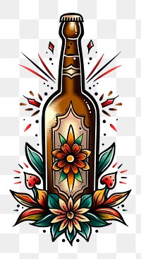 PNG Tattoo illustration beer bottle style tattoo style decorative.