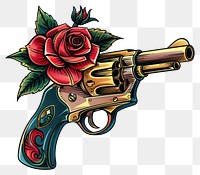 PNG Tattoo illustration gun with rose weapon decorative weaponry.