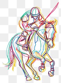 PNG Line drawing horse riding player art colorful lines.