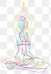 PNG Line drawing woman yoga art colorful design.