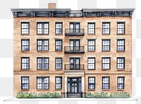 PNG Brooklyn brick apartment building architecture illustration windows.