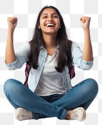 PNG Indian student woman sitting happy background female.