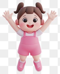 PNG Cute chubby girl Jumping with both hands in the air illustration cartoon expression.