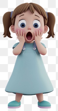 PNG Cute girl Surprise cartoon style expression.