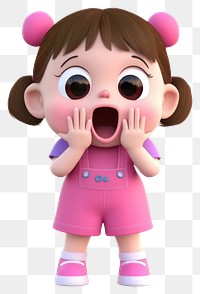 PNG Cute girl Surprise illustration cartoon style.