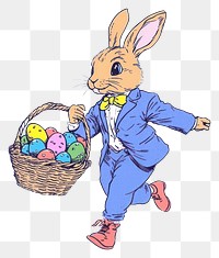 PNG Rabbit easter in suit basket illustration colorful.