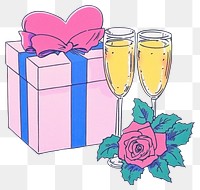 PNG Pink gift box rose illustration champagne.