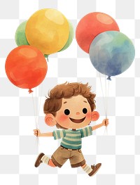 PNG Happy kid holding balloons illustration children's style.