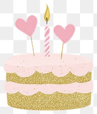 PNG A pink and gold glitter birthday cake with two candles illustration decorations design.