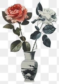 PNG Flower vase retro paper collage flowers rose art.