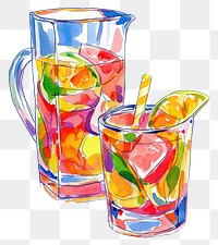 PNG Glass and jar of Sangria illustration watercolor fruits.