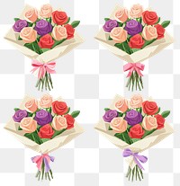 PNG Roses wrapped in paper and ribbon illustration arrangement graphics.