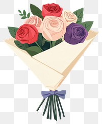 PNG Roses wrapped in paper and ribbon art illustration arrangement.