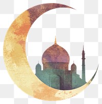 PNG Flat illustration of Ramadan moon architecture silhouette.