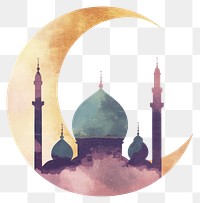 PNG Flat illustration of Ramadan moon architecture silhouette.