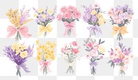 PNG Flower bouquets with ribbons and bows flowers illustration arrangements.