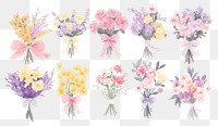 PNG Flower bouquets with ribbons and bows flowers arrangements graphics.