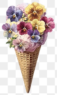 PNG Vintage flower ice cream illustration cone ice cream cone.