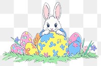 PNG Rabbit easter in suit eggs illustration colorful.