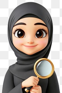 PNG Muslim woman portrait magnifying character cartoon.