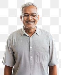 PNG Indian senior man portrait glasses smiling.