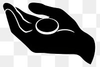 PNG Hand holding coin black white illustration.