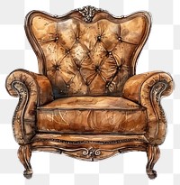 PNG Vintage chair wood and leather illustration furniture armchair.