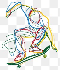 PNG Line drawing pro skater player art colorful design.