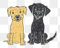 PNG Two dogs sitting side by side illustration drawing cute.