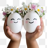 PNG Easter eggs flowers smiling hands.