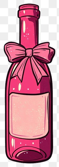 PNG A bottle of rose wine with ribbon bow illustration cartoon style.