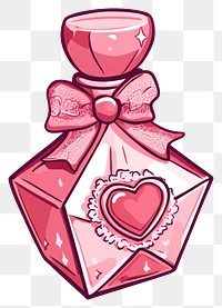 PNG A cute pink star crystal shape perfume bottle with a lace bow and heart on the front illustration cosmetics packaging.