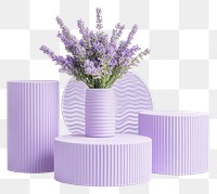 PNG Three lavender cylindrical podiums flowers decoration vase.